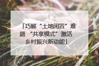 巧解“土地闲置”难题 “共享模式”激活乡村振兴新动能