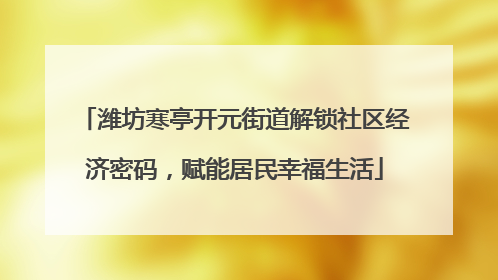 潍坊寒亭开元街道解锁社区经济密码，赋能居民幸福生活