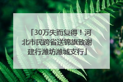 30万失而复得！河北市民跨省送锦旗致谢建行潍坊潍城支行